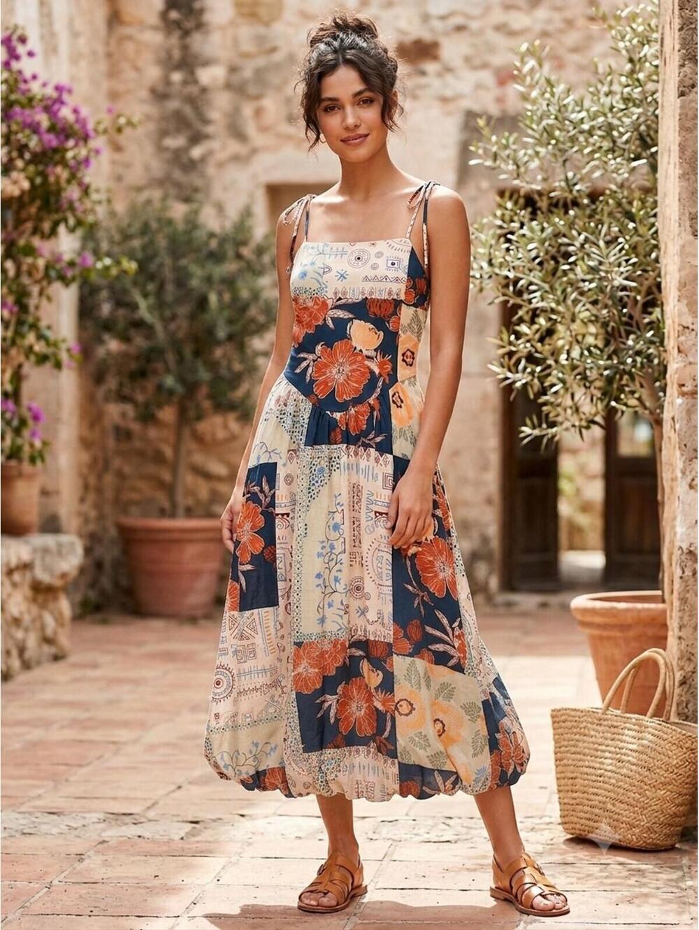 Tulip Creations Ivonna Midi Dress Womens M Floral Patchwork